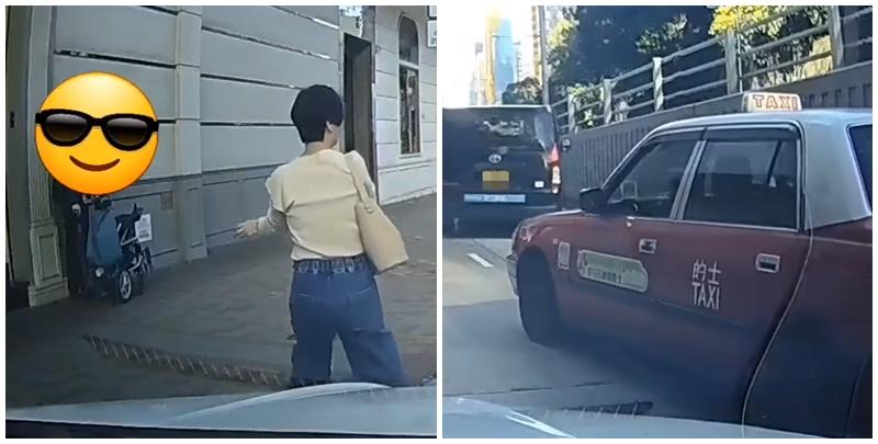  旺角一名女子陪同坐輪椅的老婦於街邊攔截的士，正當一輛的士靠近預備接載乘客，司機疑看見老婦及其身旁輪椅竟加速駛離。(Fcebook「車cam L」群組)