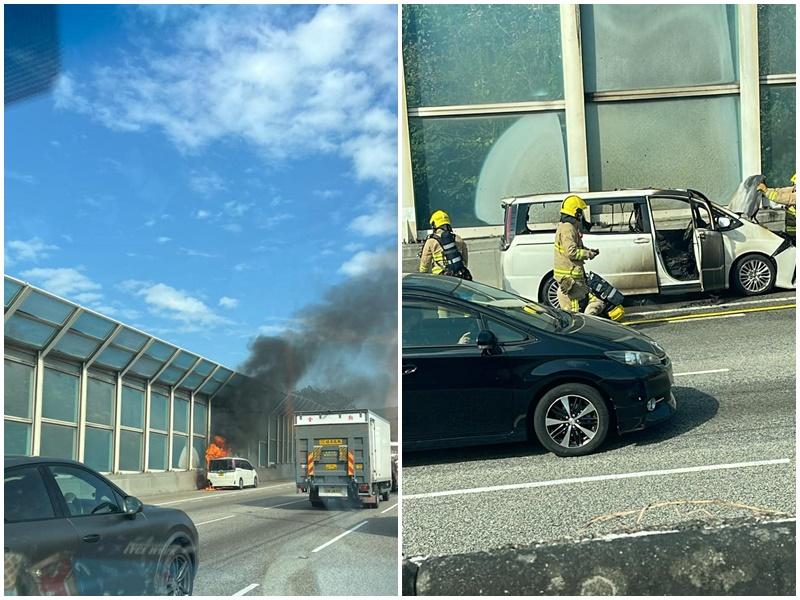 元朗公路七人車起火　消防到場救熄 (香港突發事故報料區Facebook)