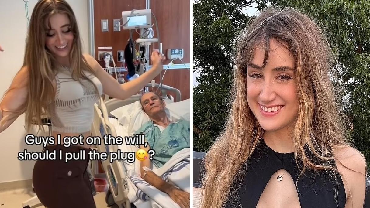 奧蘿拉在85歲男友的病床旁邊開心跳舞，原因是她得知男友在遺囑裡把她列為受益人，未來將有機會獲得遺產。(互聯網)