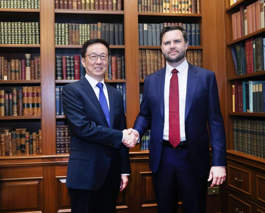  韓正在華盛頓與美國候任副總統萬斯會面。（新華社）