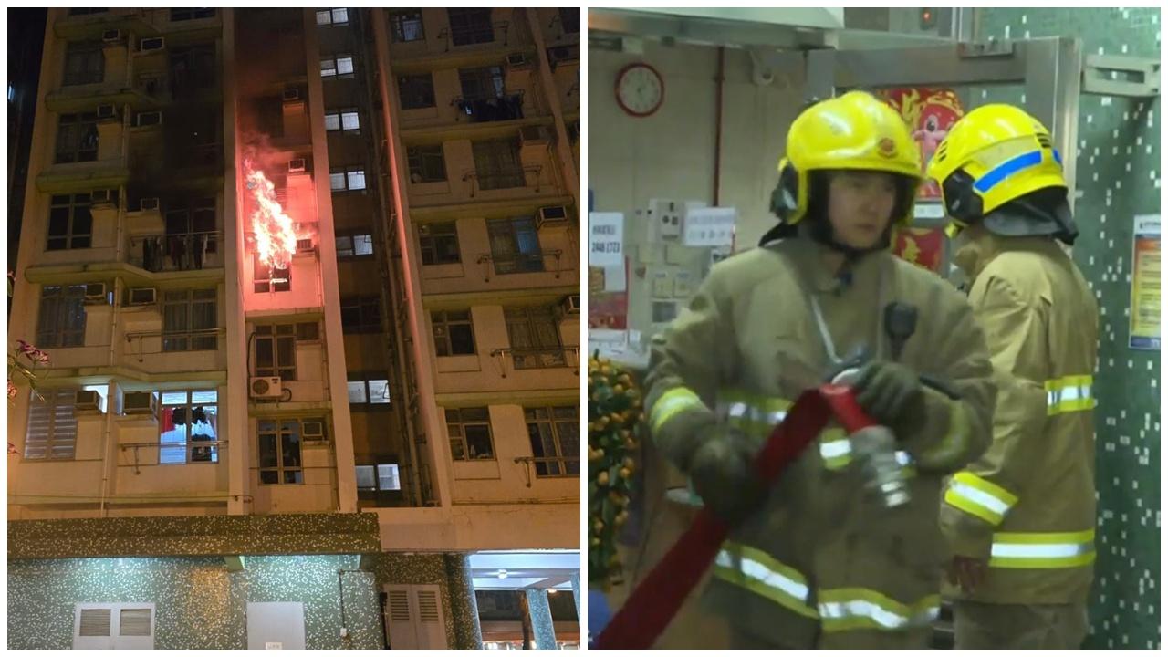 天水圍天華邨單位凌晨起火，多人冒寒逃生2人送院。