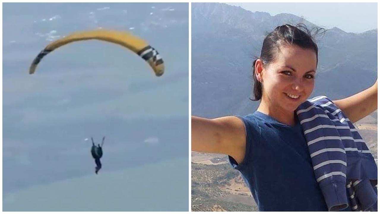 女子玩滑翔傘未綁好安全帶意外滑落，直墮地面畫面曝光。(X)