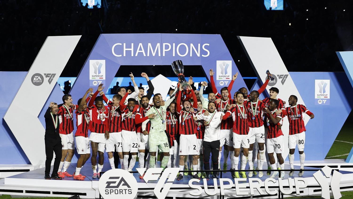 AC米蘭在意大利超級盃決賽反勝國際米蘭奪標。(路透社)