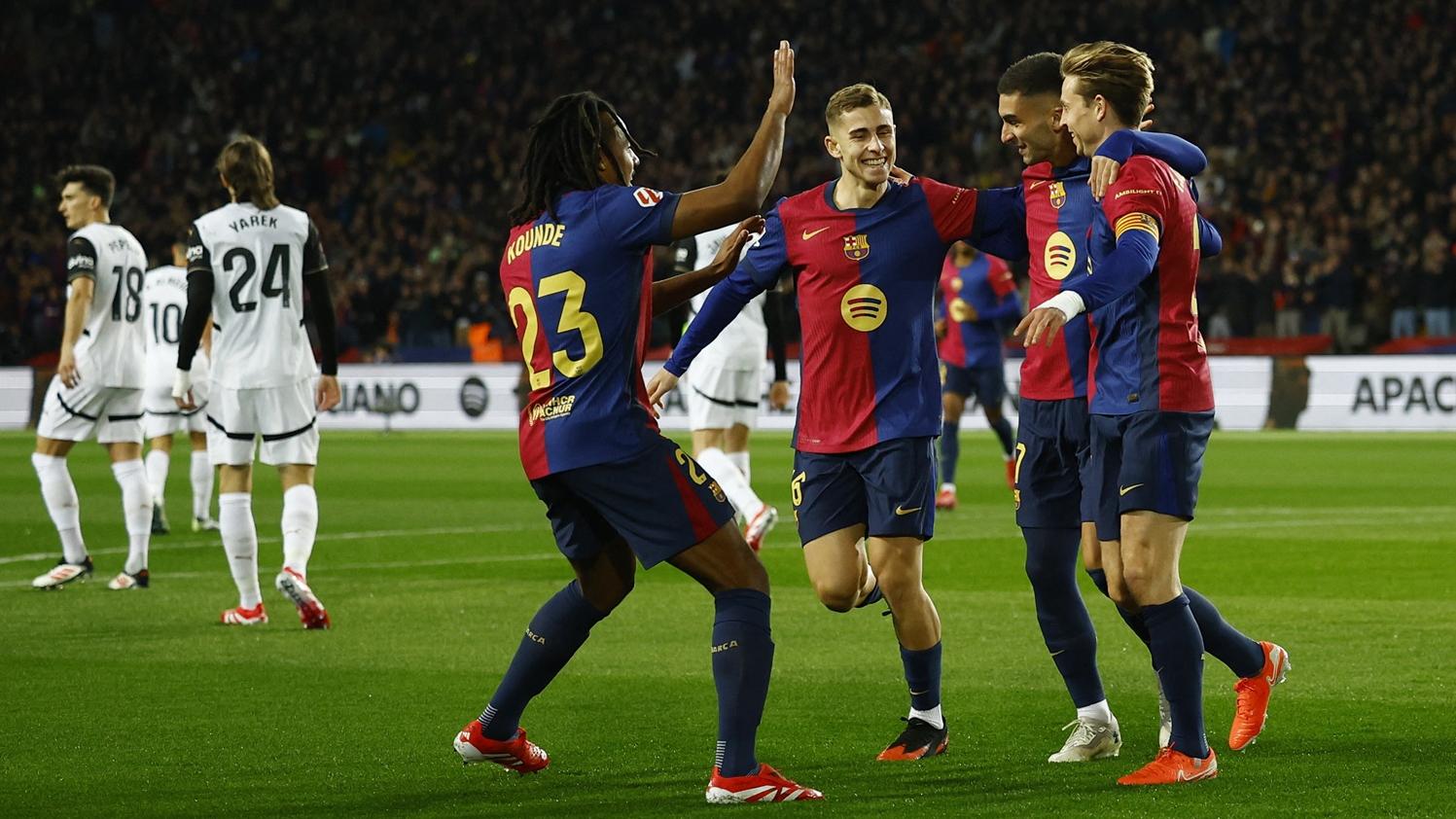 巴塞隆拿主場大勝華倫西亞7:1。(路透社)