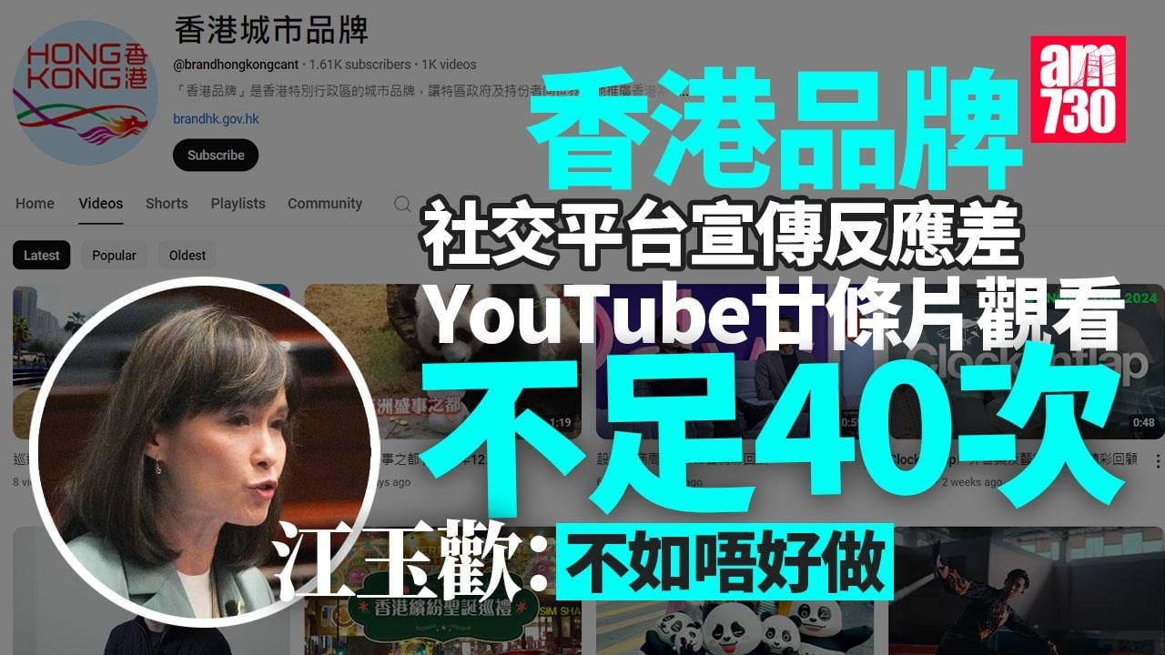香港品牌｜社交平台宣傳反應差　YouTube 20條片觀看不足40次　江玉歡斥內容雜亂促檢討