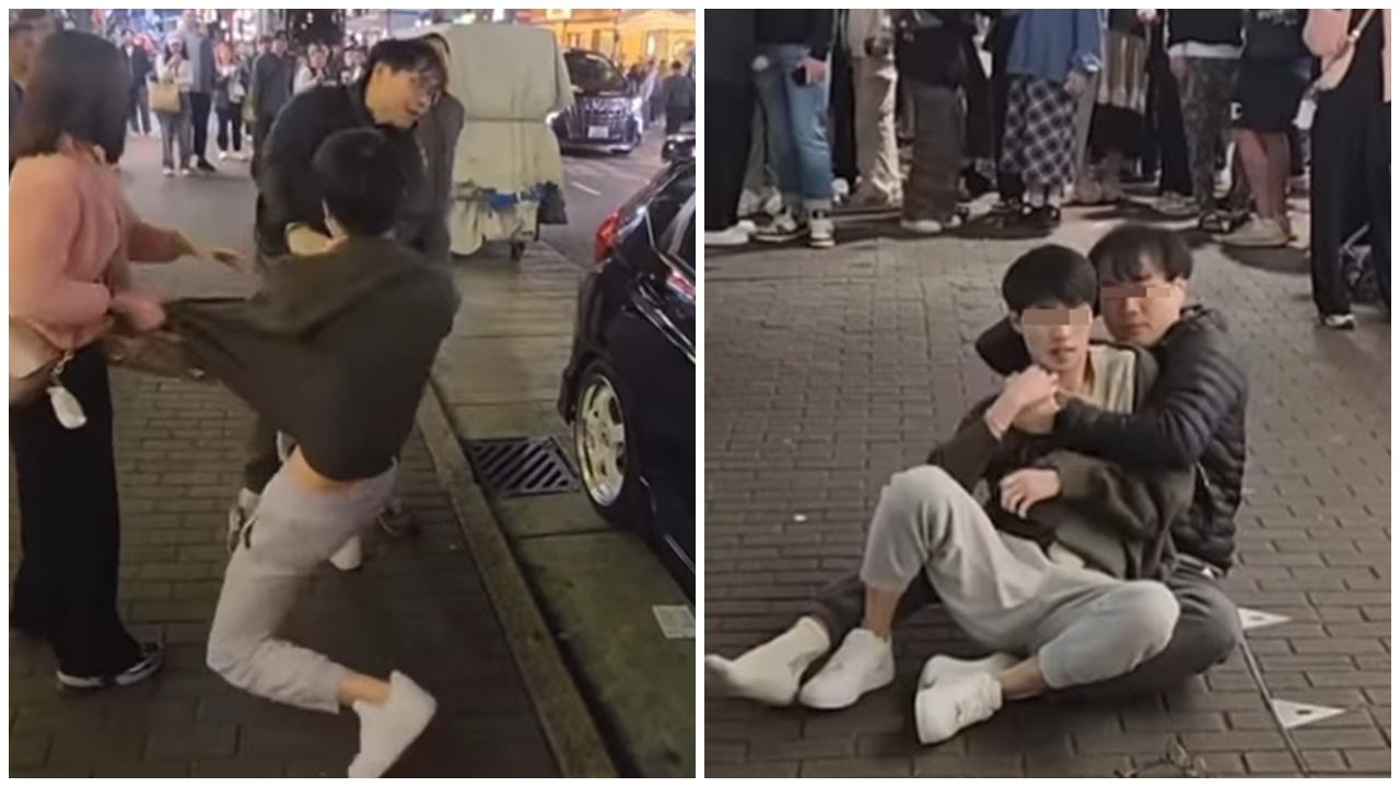 旺角MMA，男途人疑因路權拍打的士「放飛劍」，與的哥肉搏街頭。(FB/的士司機資訊網 Taxi)