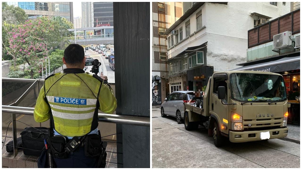 警方灣仔交通黑點打擊交通違例，發550張牛肉乾拖走1車。(警方圖片)