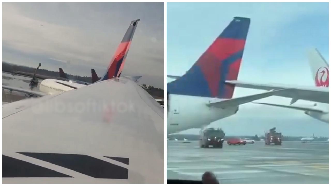 西雅圖機場日航機翼撞達美機尾，無造成傷亡。(X)