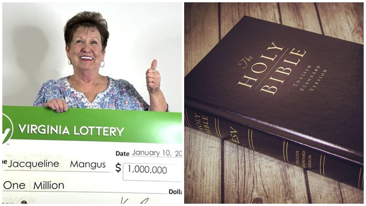 婦人隨意揭聖經，竟翻出1年前獎券中770萬元。(X)