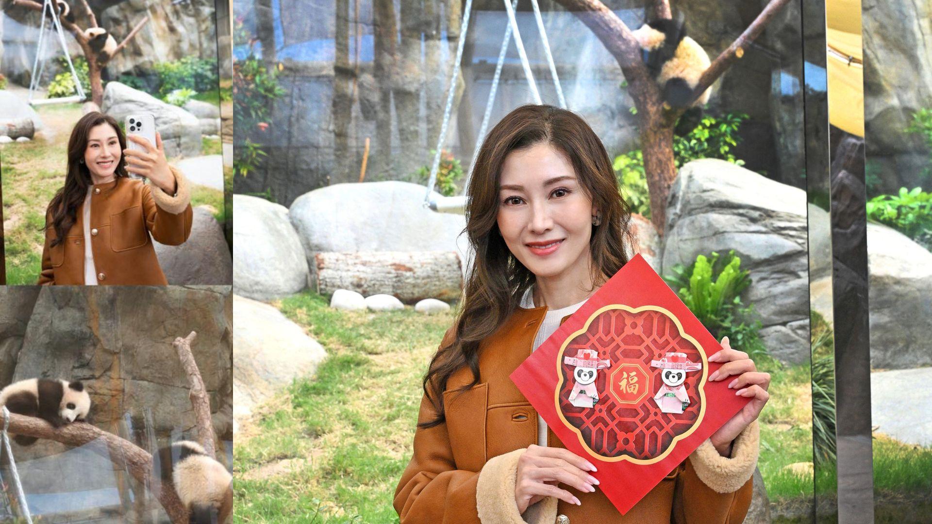 李嘉欣新春佳節出動 邂逅港產龍鳳胎熊貓