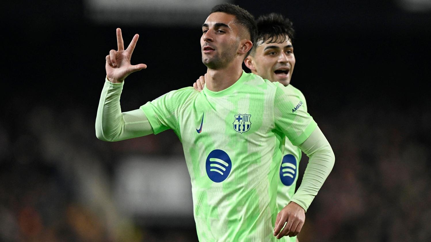 費倫托利斯帽子戲法，協助巴塞隆拿在國王盃大勝。(路透社)