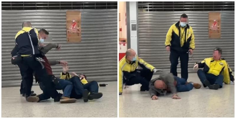 男職員被醉漢壓在地上，另外兩名男同事正協助分開二人。（_.ti_ff._@threads）