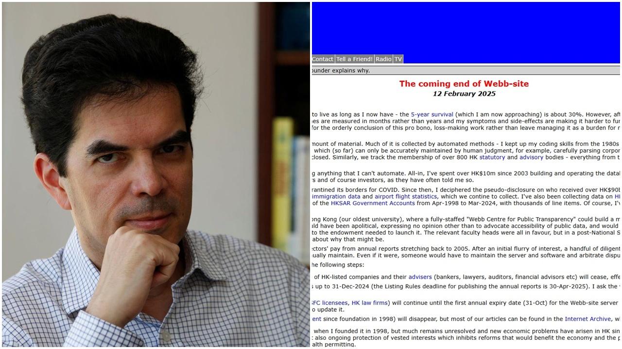 David Webb預告關閉Webb-site，表示只餘下「以月計的壽命」。(資料圖片)