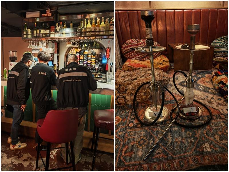 衞生署巡查旺角酒吧，向非法吸食水煙人士發3張定額罰款通知書。(政府新聞處)