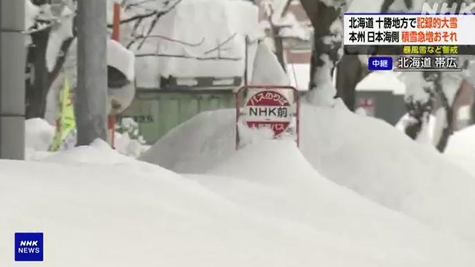 北海道帶廣市降強雪情況。(互聯網)