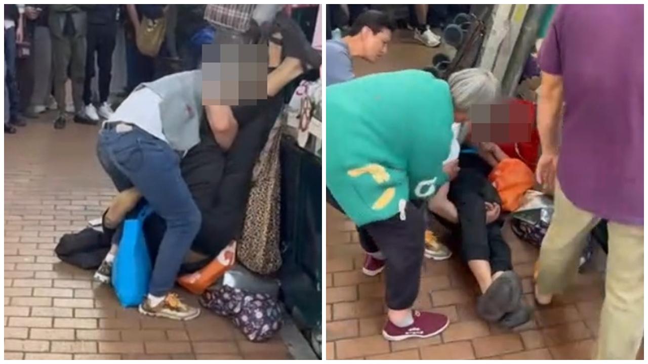 深水埗MMA，2男街頭互毆一度施展鉸剪腳，街坊：聽阿婆話唔好打！(網上截圖)