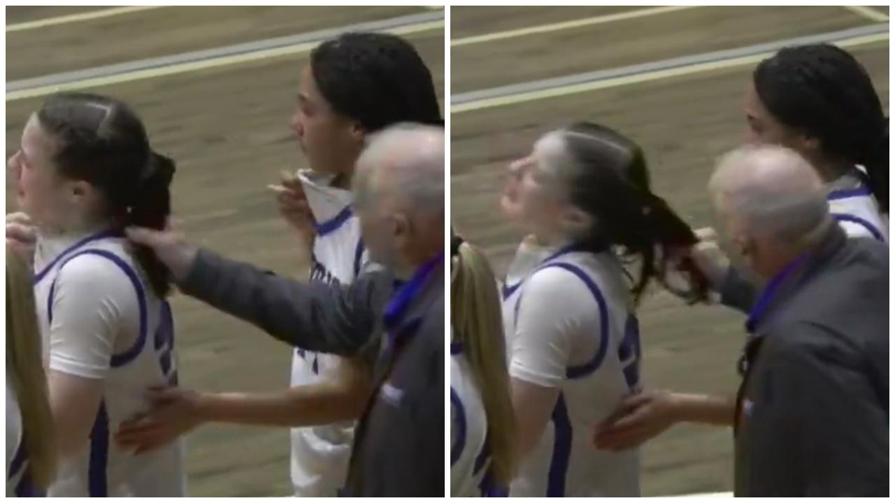 女籃球隊無緣奪冠，教練老羞成怒扯球員馬尾大罵。(X)