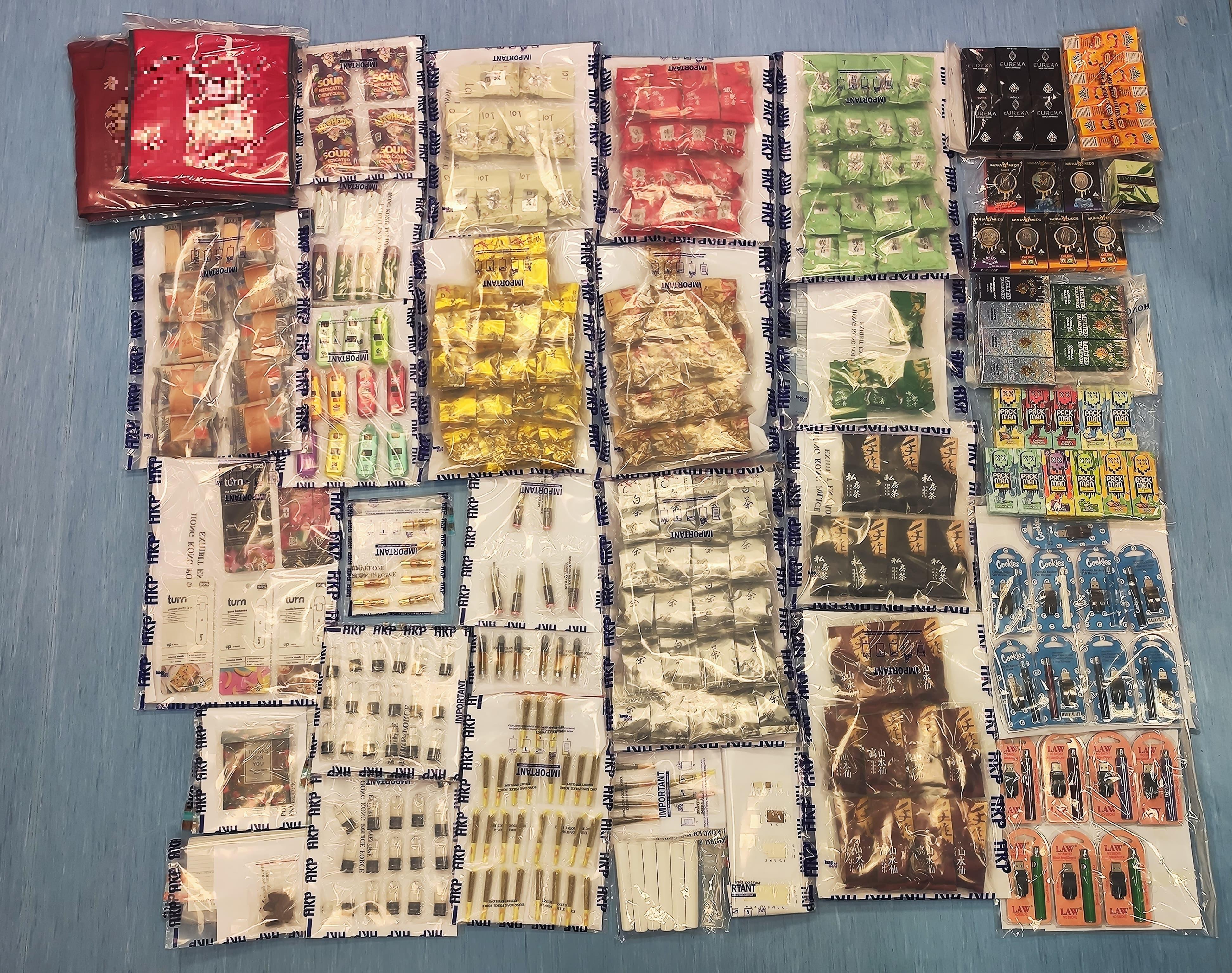 將軍澳男運毒斷正，身上搜出35萬元太空油等毒品。(警方圖片)