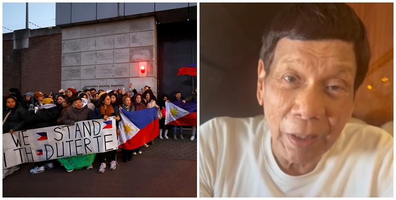 杜特爾特押送到海牙的國際刑事法院拘留中心，有支持者到場歡呼聲援