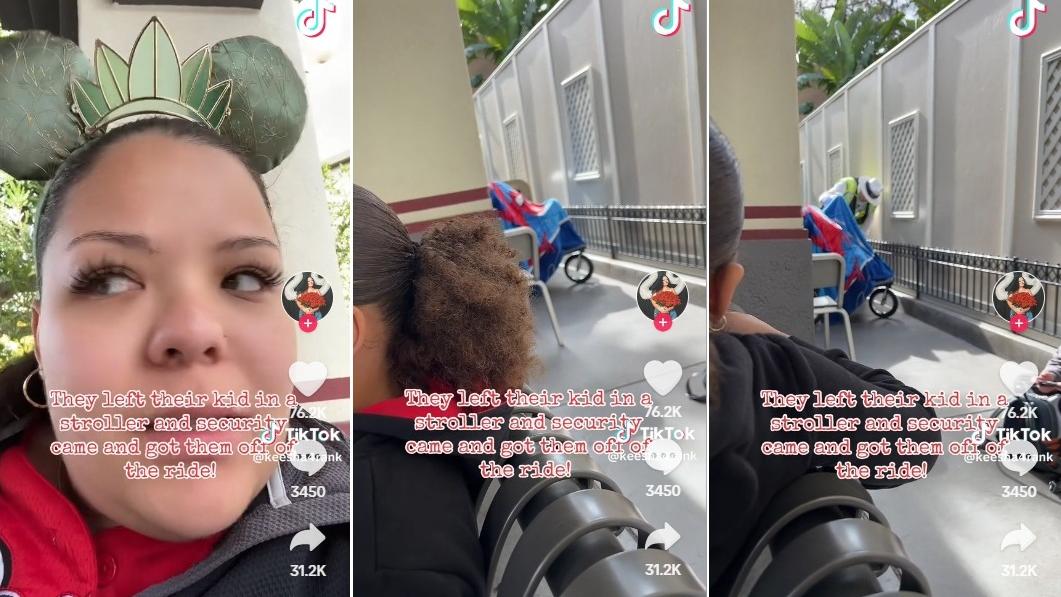 網友@keesha4rank在TikTok上傳影片分享，表示見到嬰兒車被丟在角落，便通報園方，職員前來查看。(互聯網)