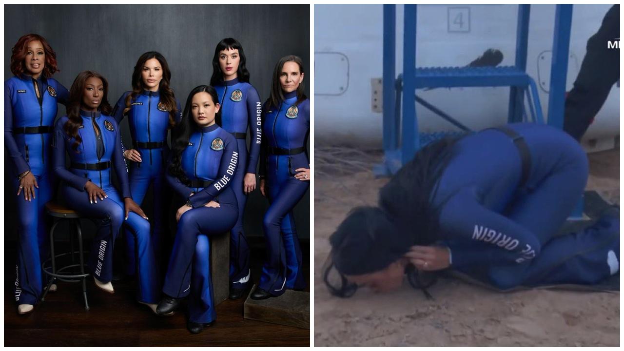 史上全女班6人完成太空之旅，Katy Perry出艙親吻大地。(X)