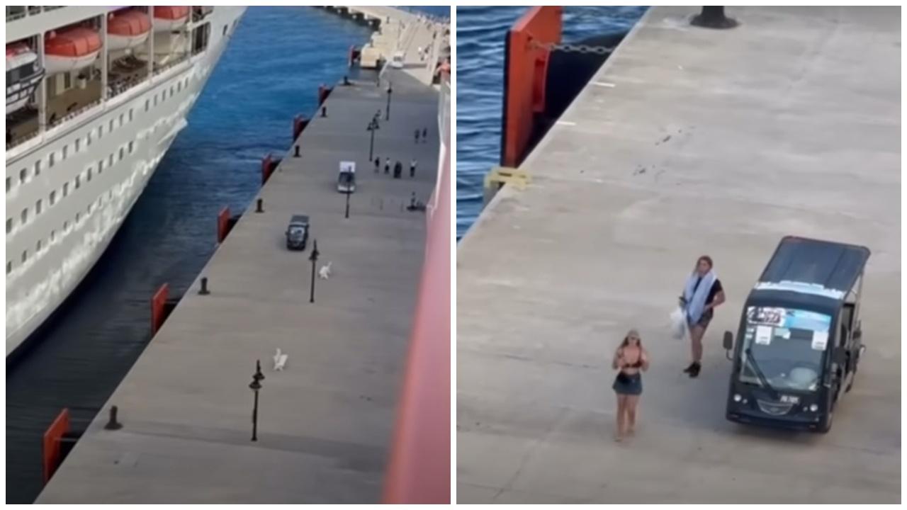 夫婦遲到半小時睇住郵輪開走，船上乘客歡呼道別。