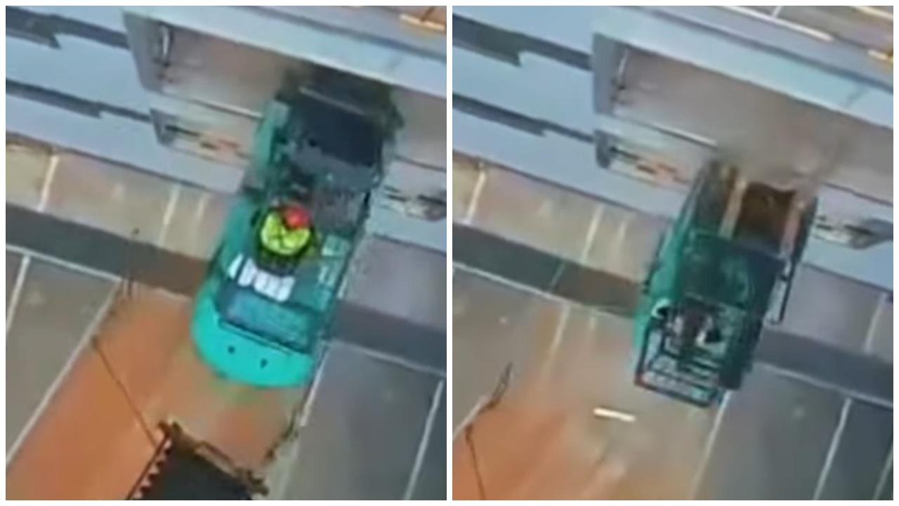 連人帶叉車墮樓慘死，恐怖斷纜畫面曝光。(FB)