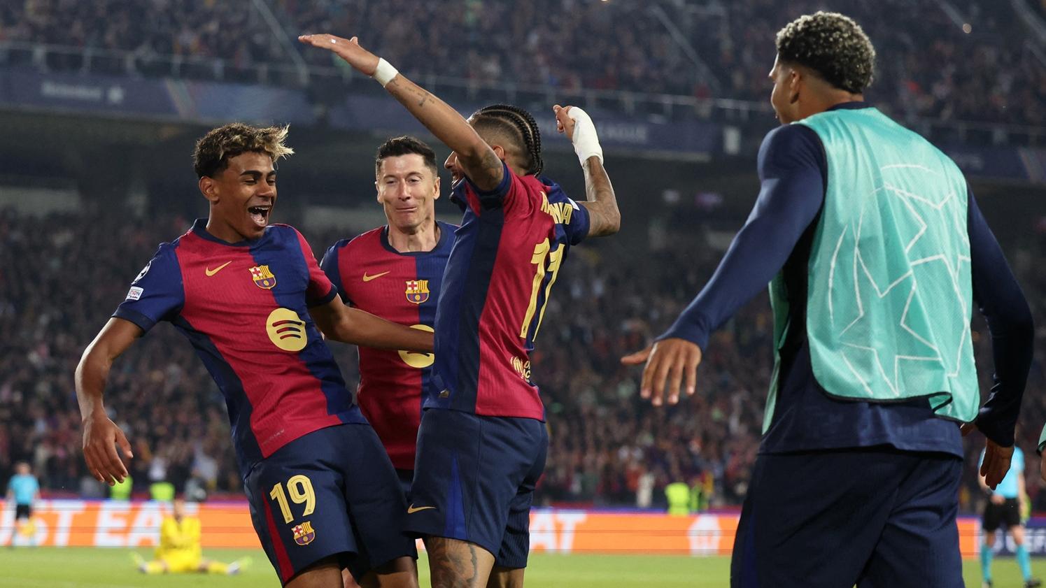 耶馬爾、利雲杜夫斯基與拉芬夏合力為巴塞隆拿攻入4球，擊敗多蒙特。(路透社)