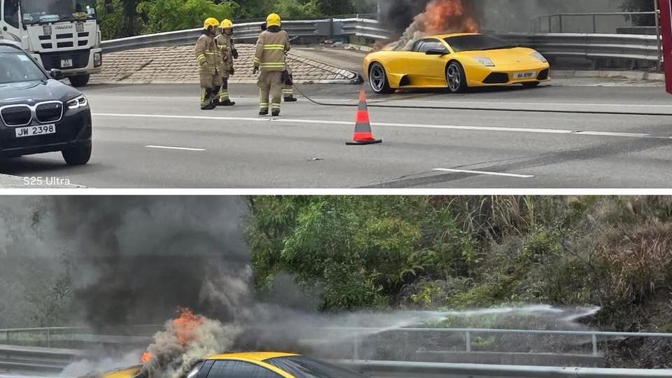 屯門公路有車輛起火。（fb「車cam L（香港群組）」圖片）