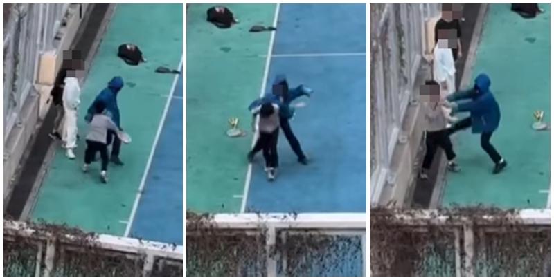 東涌滿東邨滿信樓對開一籃球場，有兩名少年爭執打架。(東涌友！facebook）