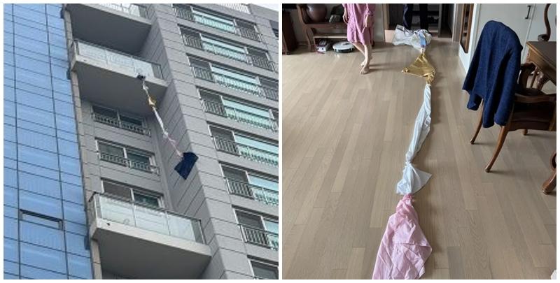 南韓首爾一名70多歲獨居婦女被反鎖困在自家公寓陽台18小時，後來把幾件衣服綁成一條「繩」向外求救，被路過的警察發現才得以脫困。(網上圖片)