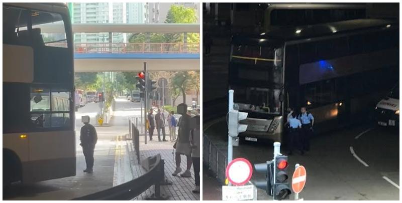  一輛九巴從小西灣藍灣半島巴士總站駛出，遭四名巴士迷阻攔，車長最終報警，警方到場時該群巴士迷已作鳥獸散。fb：車cam L（香港群組）