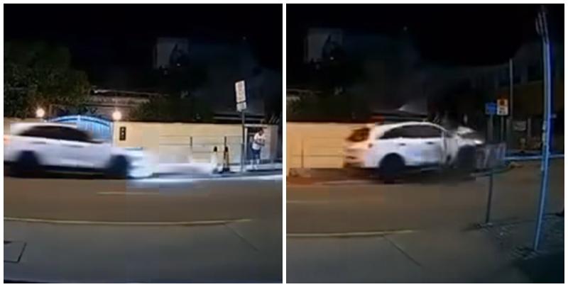 當時男途人挨於行人路欄杆位置。私家車突然剷上行人路，撞倒途人及欄杆。當時另有一名男子經過現場，與死神擦身而過。意外後司機與乘客落車，其中司機第一時間將車上女童抱落地面，交由同行女子照顧，及後查看車輛及傷者情況，其他途人亦停下了解情況。(車cam L（香港群組）FB)