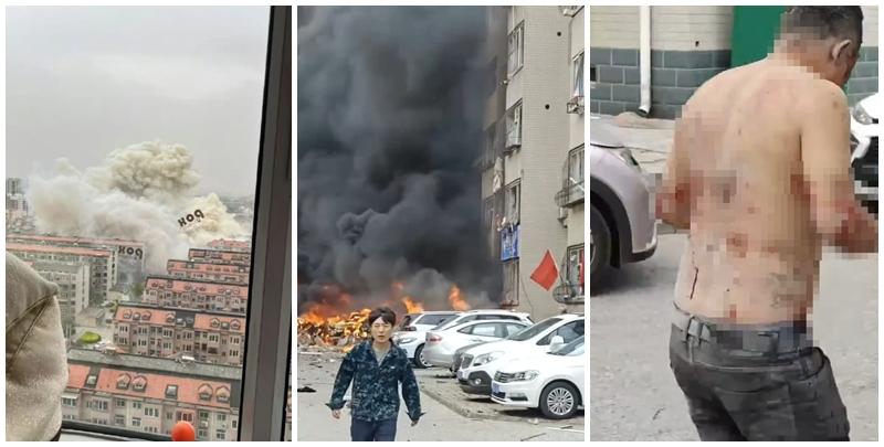 山西省太原市小店區光明路附近的一處居民小區發生爆炸，現場產生大量濃煙，周邊建築有玻璃震碎。(影片截圖)