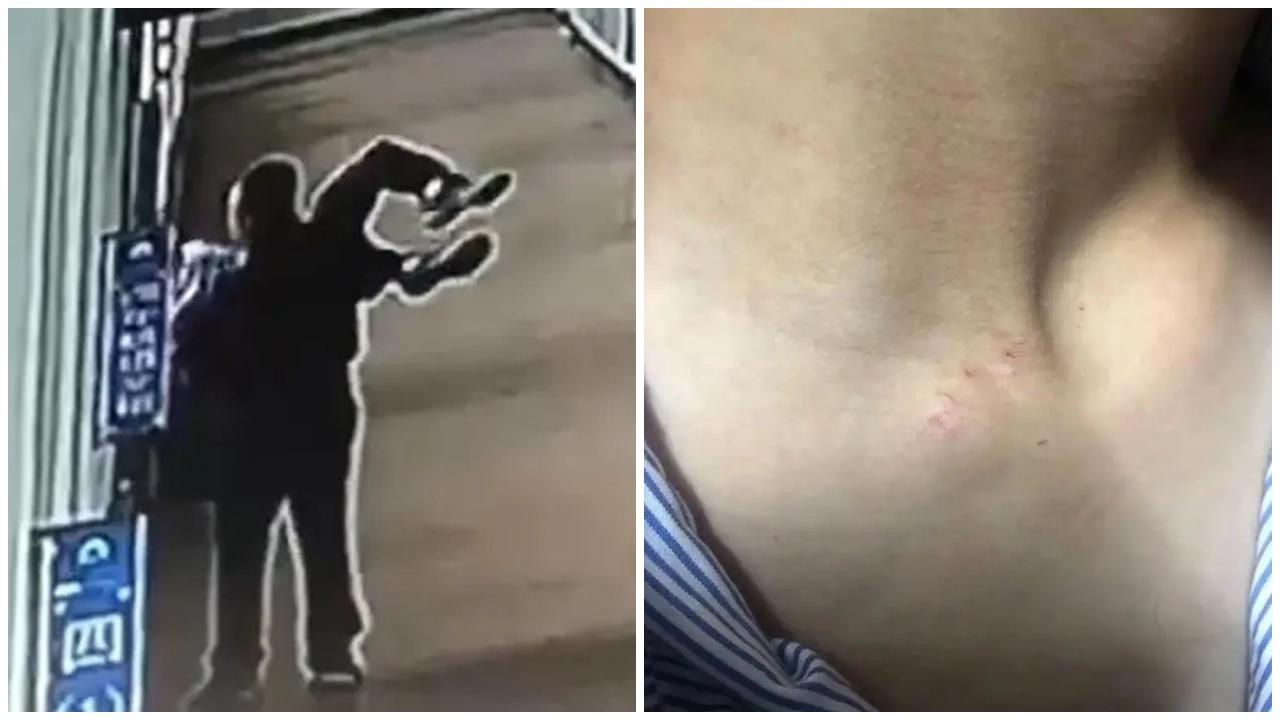 玩水槍噴到老師，小四童遭捏頸抬出3樓窗外。(微博)