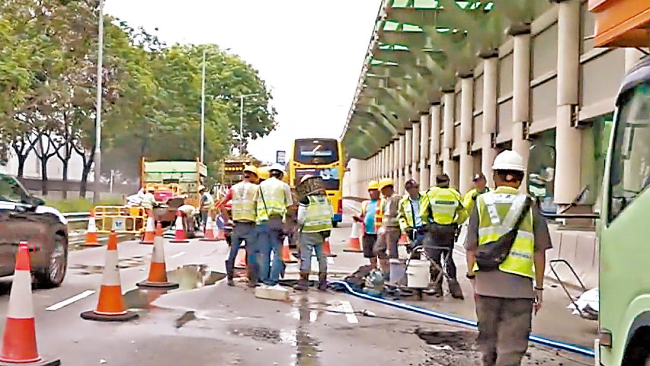 屯門公路爆水管 入夜區內大範圍停水 水務署水車水箱支援 冀今早復供水