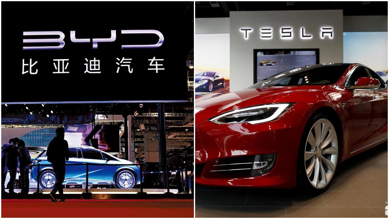 比亞迪和Tesla。(資料圖片)