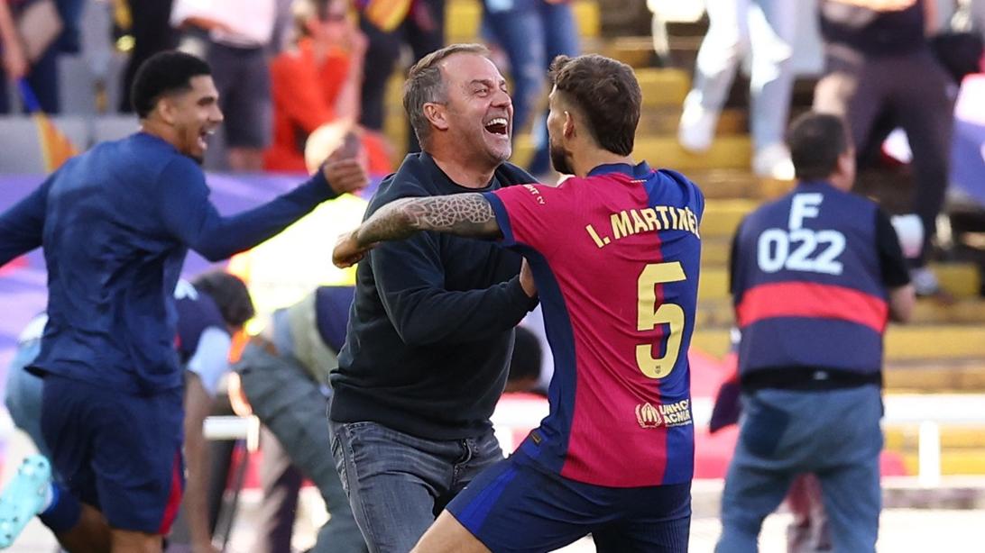 巴塞隆拿主帥費歷克與球員興奮慶祝。(路透社)