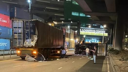 葵涌發生交通意外。（fb「車cam L（香港群組）」圖片）