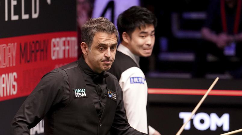 奧蘇利雲在世錦賽四強對上中國的趙心童。(美聯社)