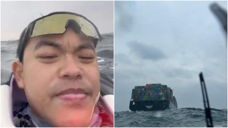 陳男落海後努力自救。（圖/翻攝《網易》）