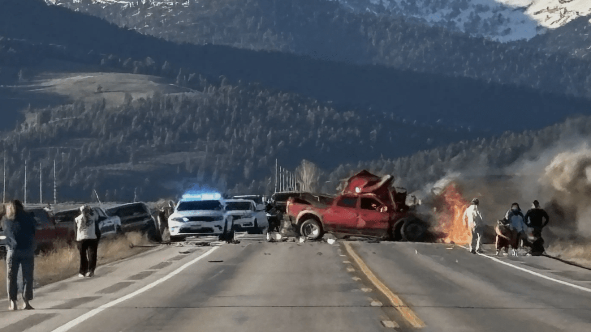 美國黃石國家公園兩車相撞(美聯社圖片)