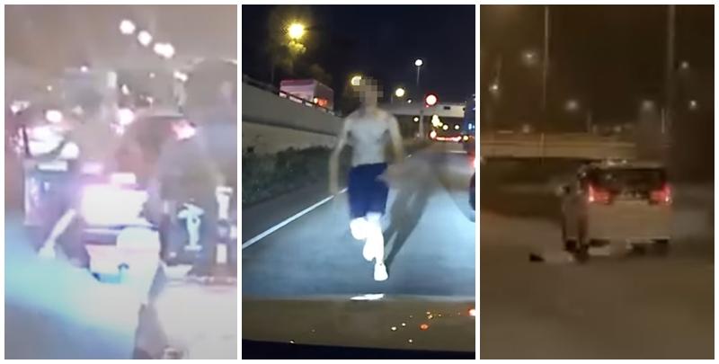  車Cam直擊｜赤膊男大鬧吐露港公路被警制服  問「去唔去元朗」 圖開車門被拖行跌倒