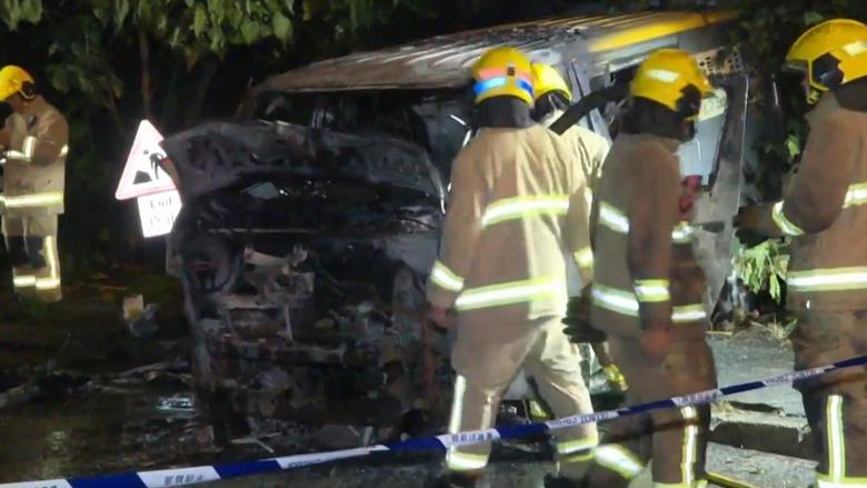 大埔公路輕型貨車起火，列縱火調查正追緝兩男。(有線新聞截圖)