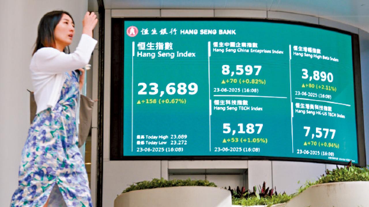 港股淡定升158點 料地緣風險影響減弱