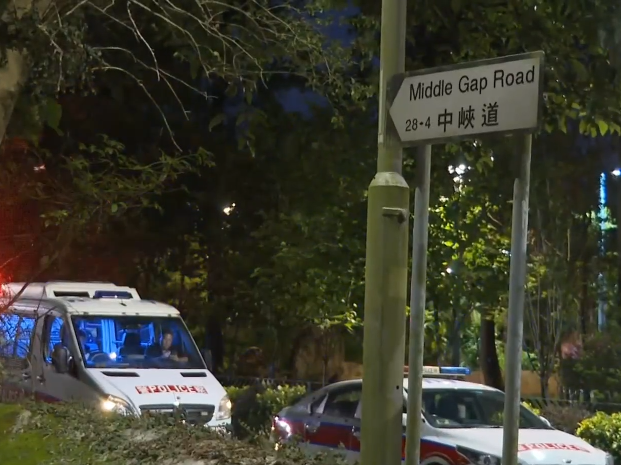 山頂七旬夫婦行山遭人以鐵鎚襲擊，歹徒在逃警封路搜山。(有線新聞截圖)