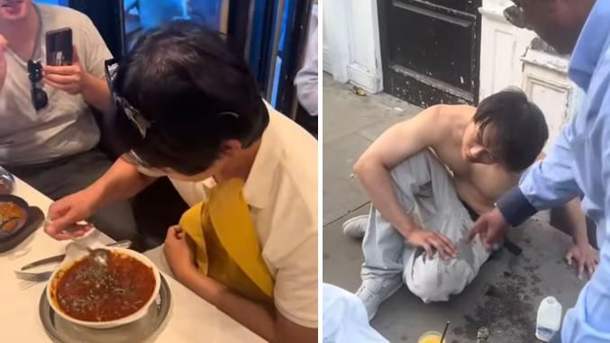 韓男挑戰倫敦「世界最辣咖哩」只食一啖辣到除衫倒路旁差點無命(有片)