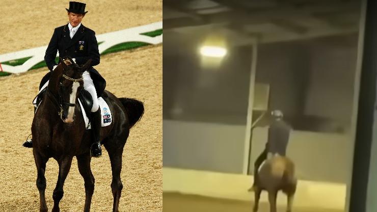 澳洲馬術選手的希夫賴恩被指虐待馬匹。(左：路透社／右：影片截圖)