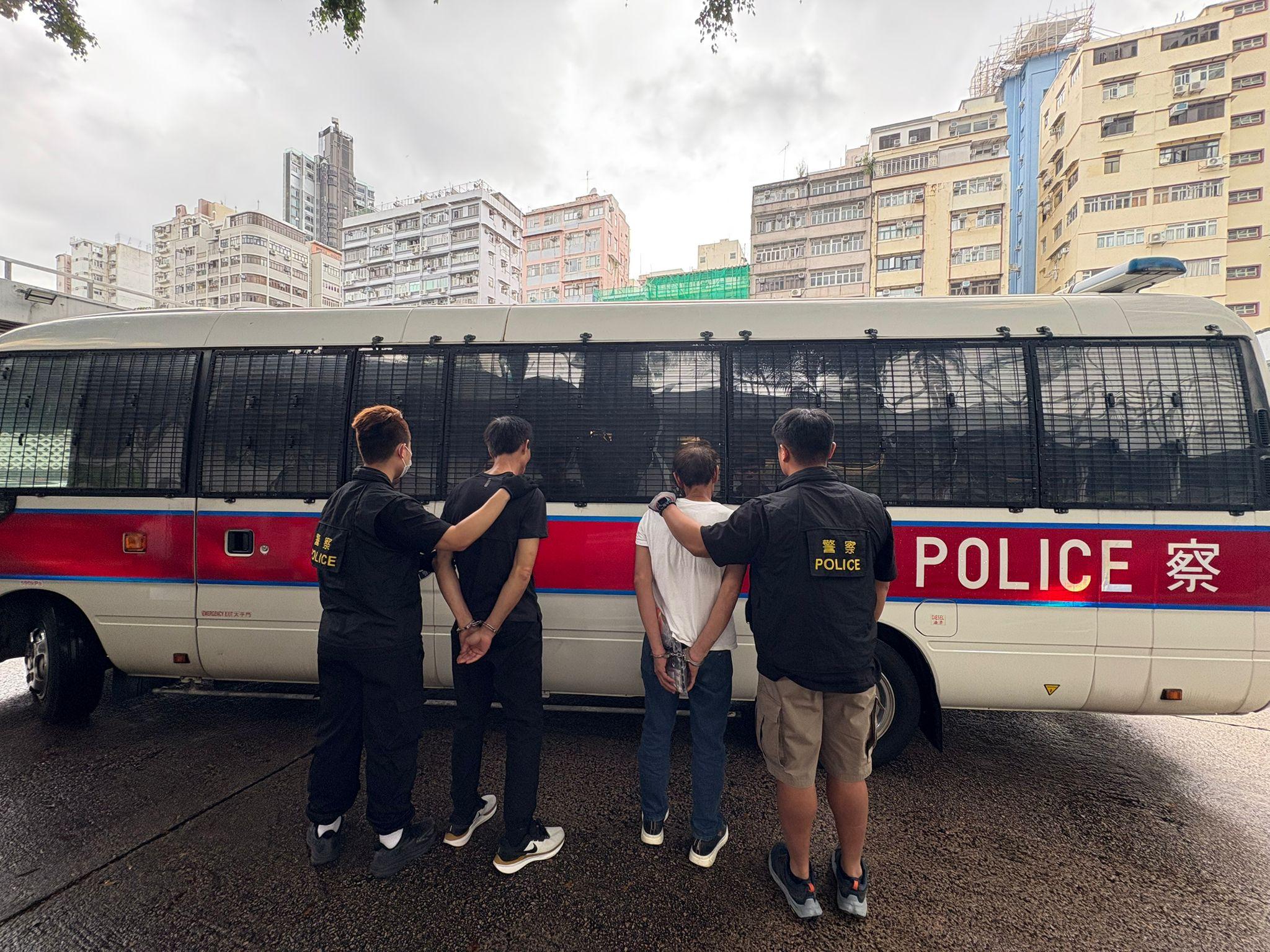 警方旺角反罪惡行動檢獲冰毒拘3人，另拘一人無身份證。(警方圖片)