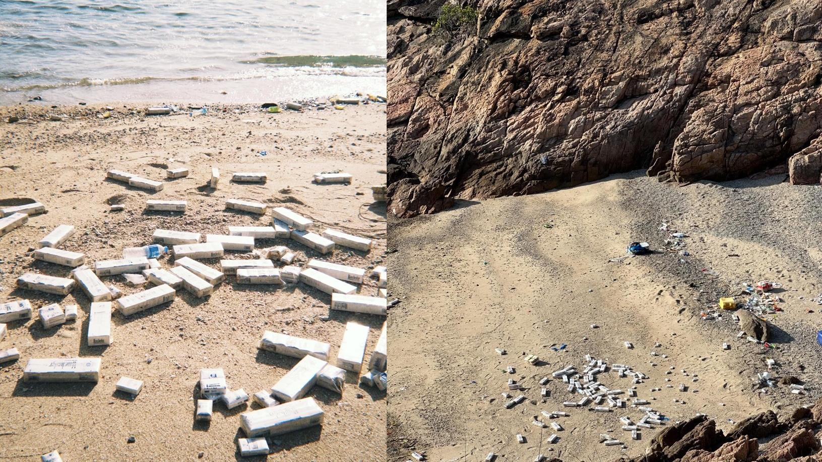 蒲台島海灘驚現大批懷疑私煙擱淺。（Threads「seeenatsang」圖片）